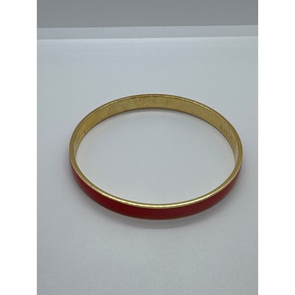 J. Crew Bracelet Red Enamel Gold Tone Slim Bangle Classic Preppy Stackable Gift - Picture 4 of 8